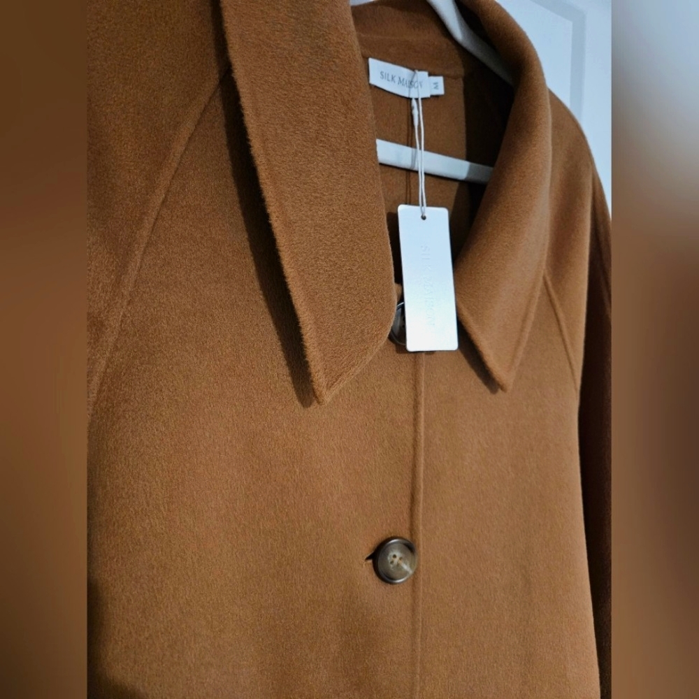 NWT Button Up Collar Silk Wool Blend Coat (Bronze) - Silk Maison - Picture 11 of 14